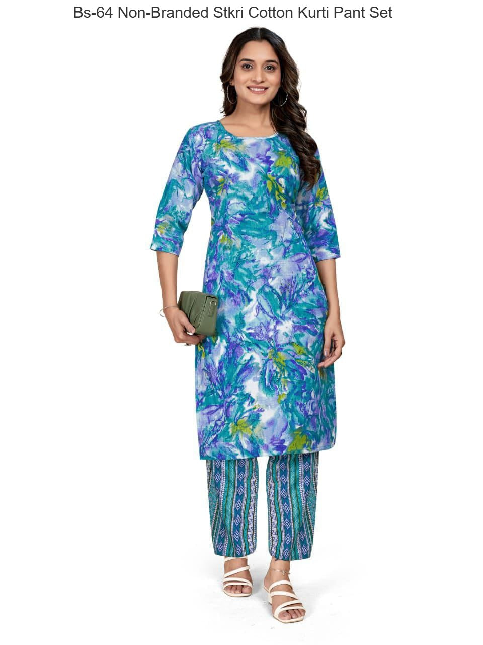 Bs-64 Non-Branded Stkri Cotton Kurti Pant Set