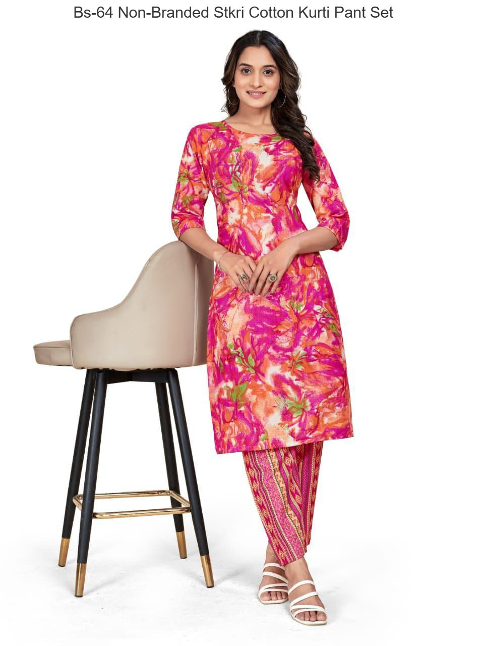 Bs-64 Non-Branded Stkri Cotton Kurti Pant Set