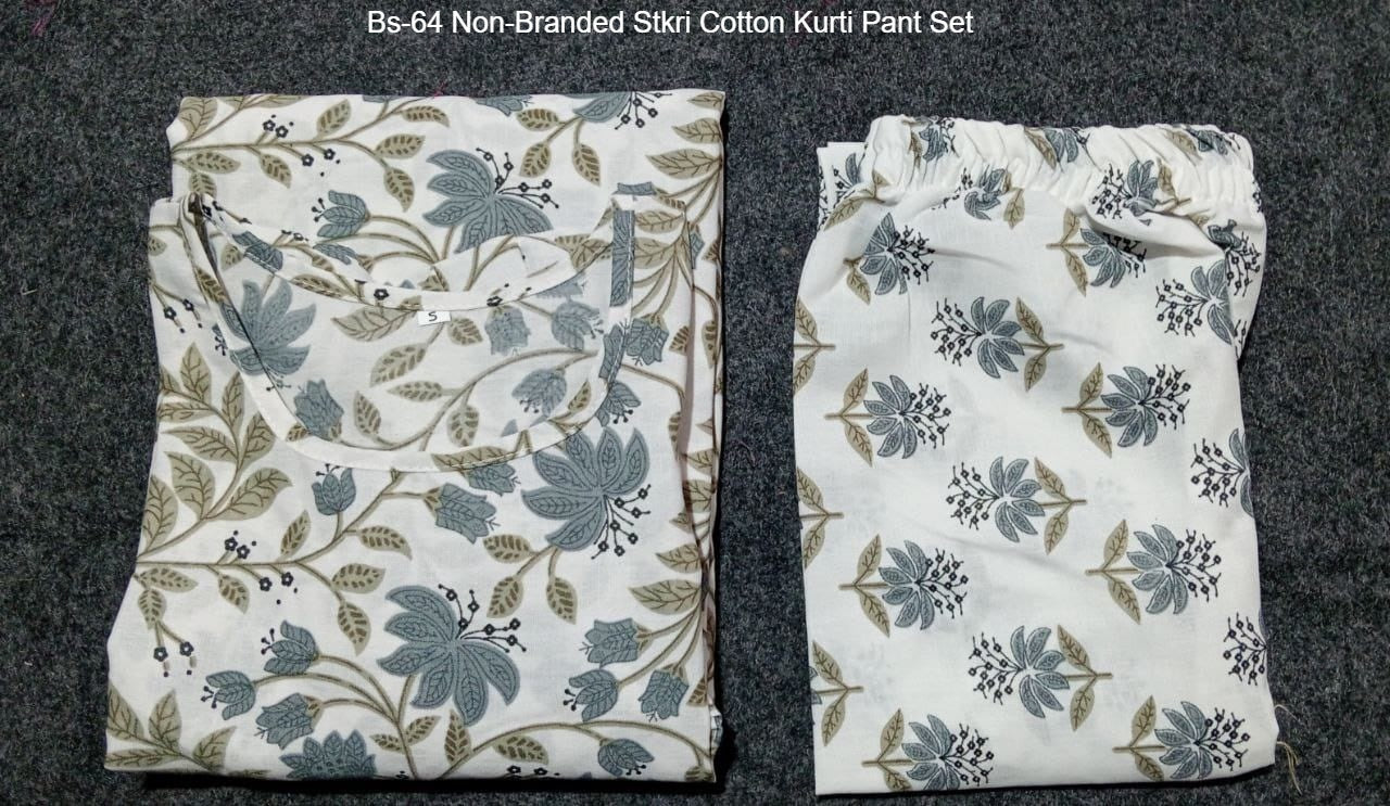 Bs-64 Non-Branded Stkri Cotton Kurti Pant Set