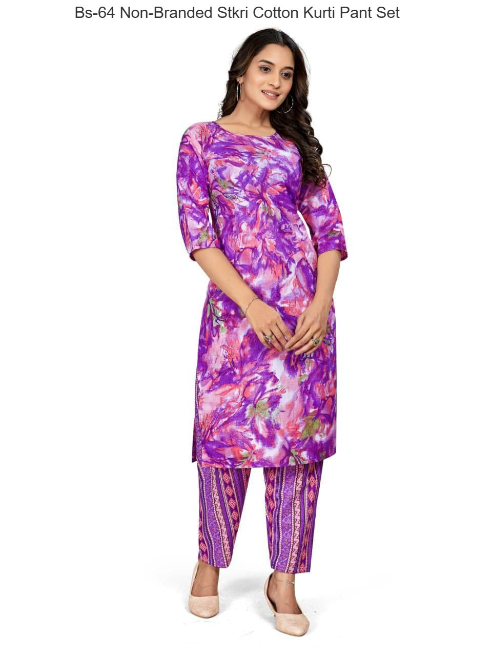 Bs-64 Non-Branded Stkri Cotton Kurti Pant Set