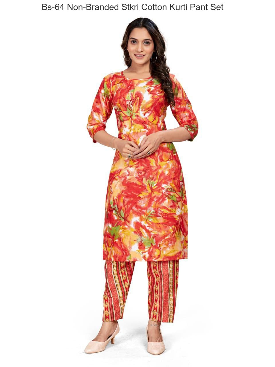 Bs-64 Non-Branded Stkri Cotton Kurti Pant Set