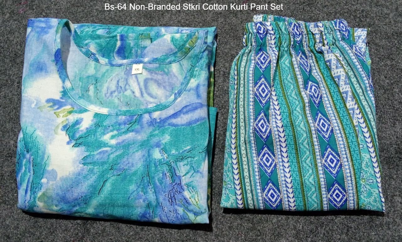 Bs-64 Non-Branded Stkri Cotton Kurti Pant Set