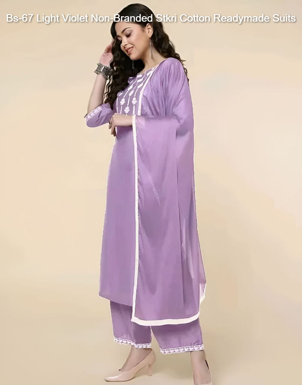 Bs-67 Light Violet Non-Branded Stkri Cotton Readymade Suits