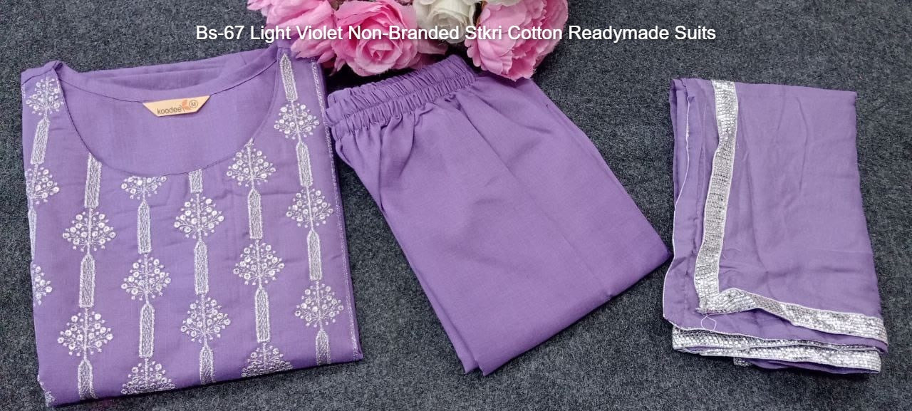 Bs-67 Light Violet Non-Branded Stkri Cotton Readymade Suits