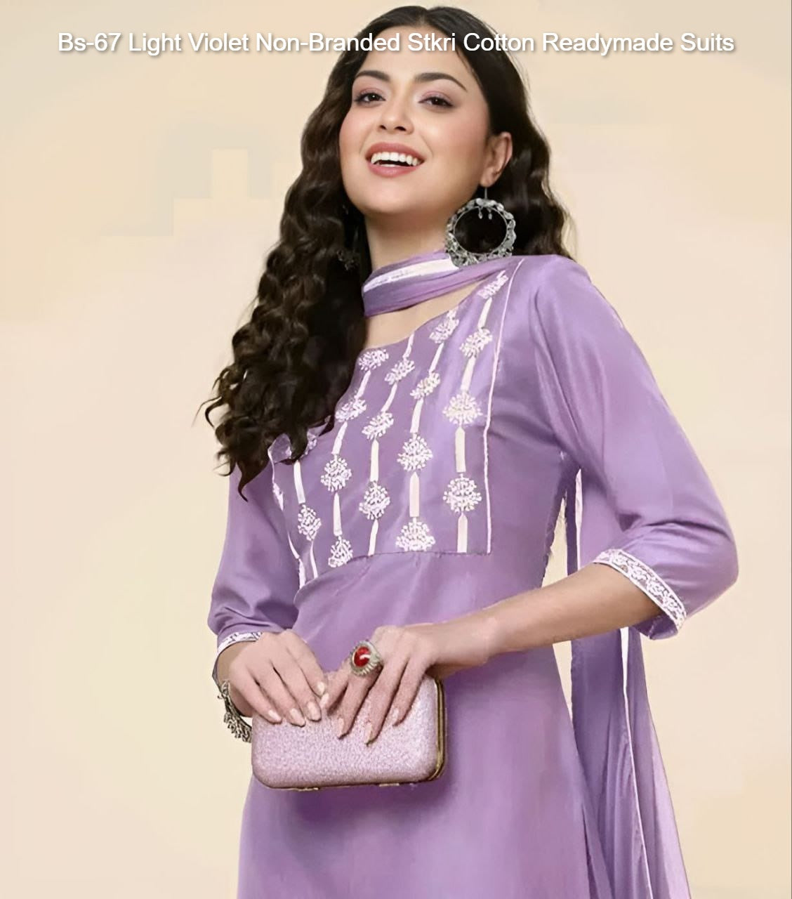 Bs-67 Light Violet Non-Branded Stkri Cotton Readymade Suits