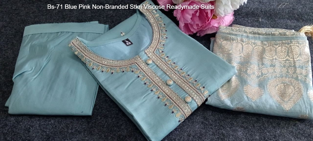 Bs-71 Blue Pink Non-Branded Stkri Viscose Readymade Suits