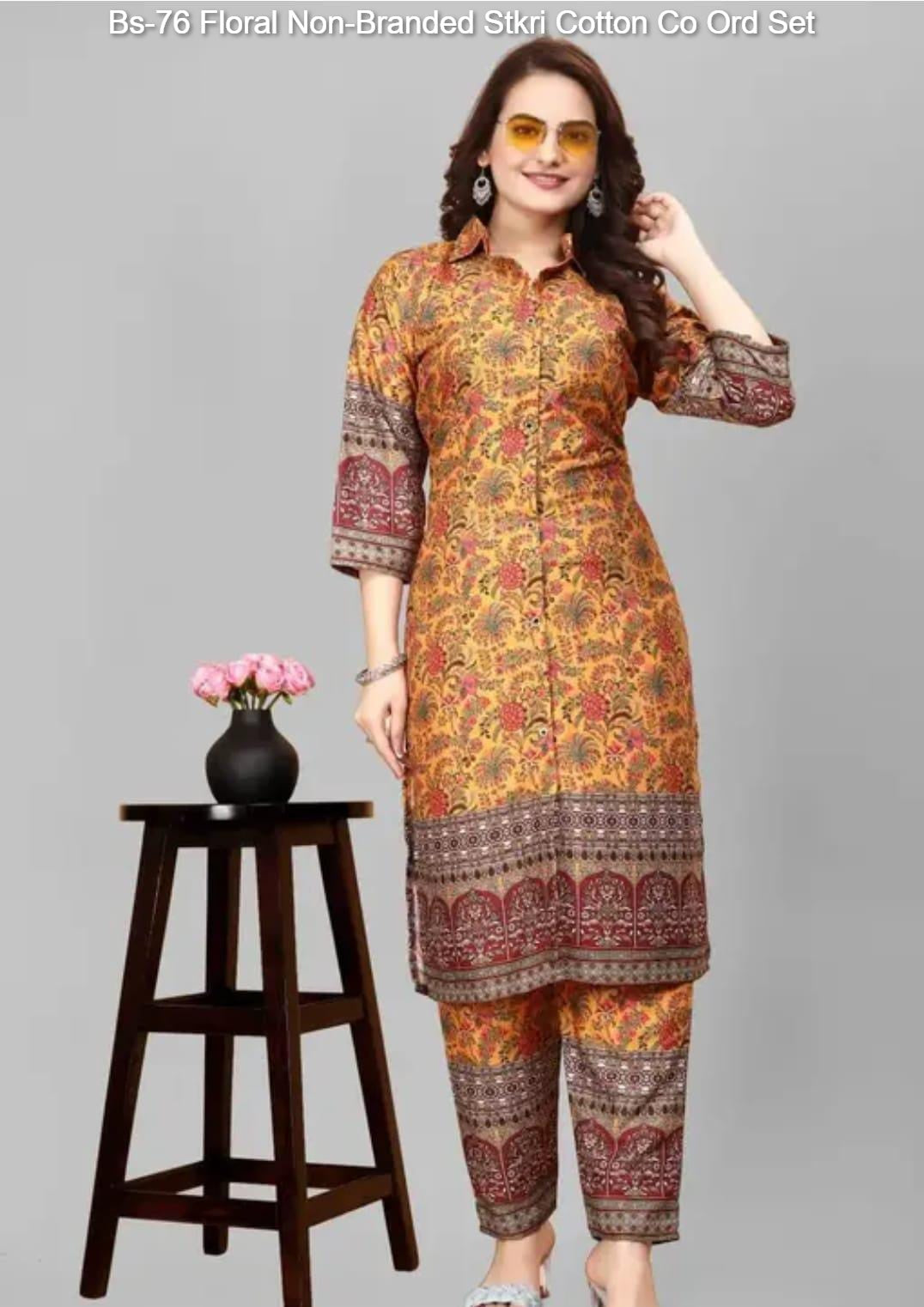 Bs-76 Floral Non-Branded Stkri Cotton Co Ord Set