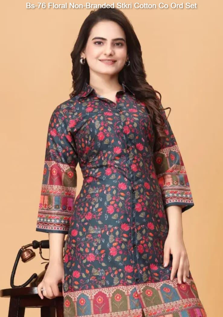 Bs-76 Floral Non-Branded Stkri Cotton Co Ord Set