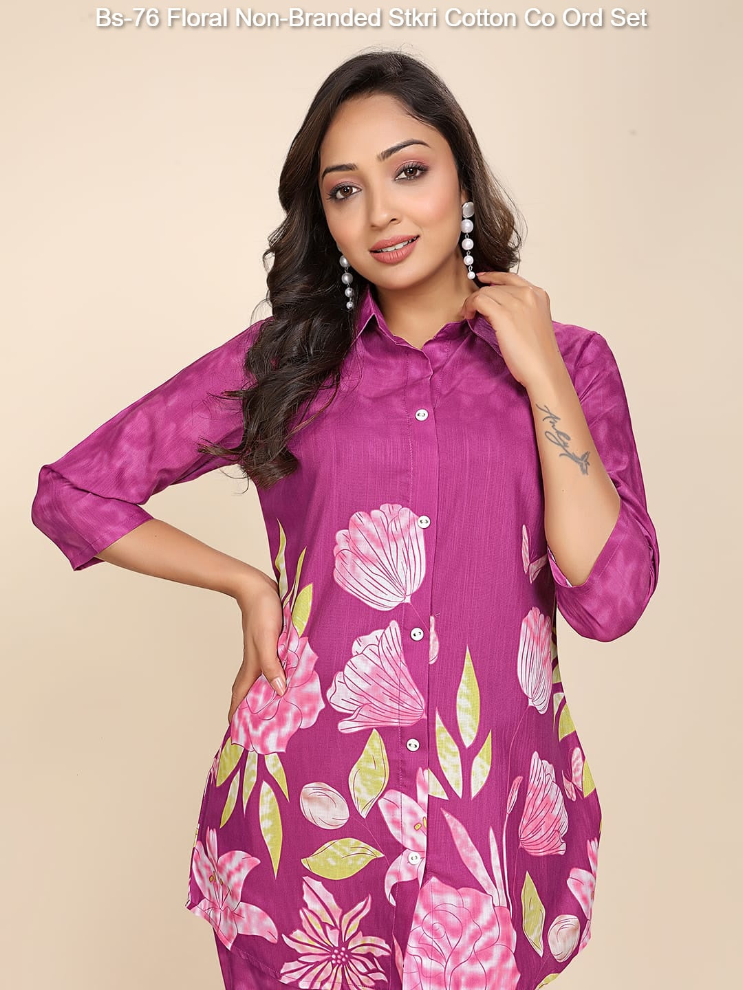 Bs-76 Floral Non-Branded Stkri Cotton Co Ord Set