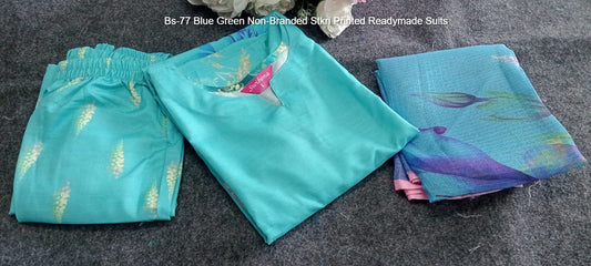 Bs-77 Blue Green Non-Branded Stkri Printed Readymade Suits