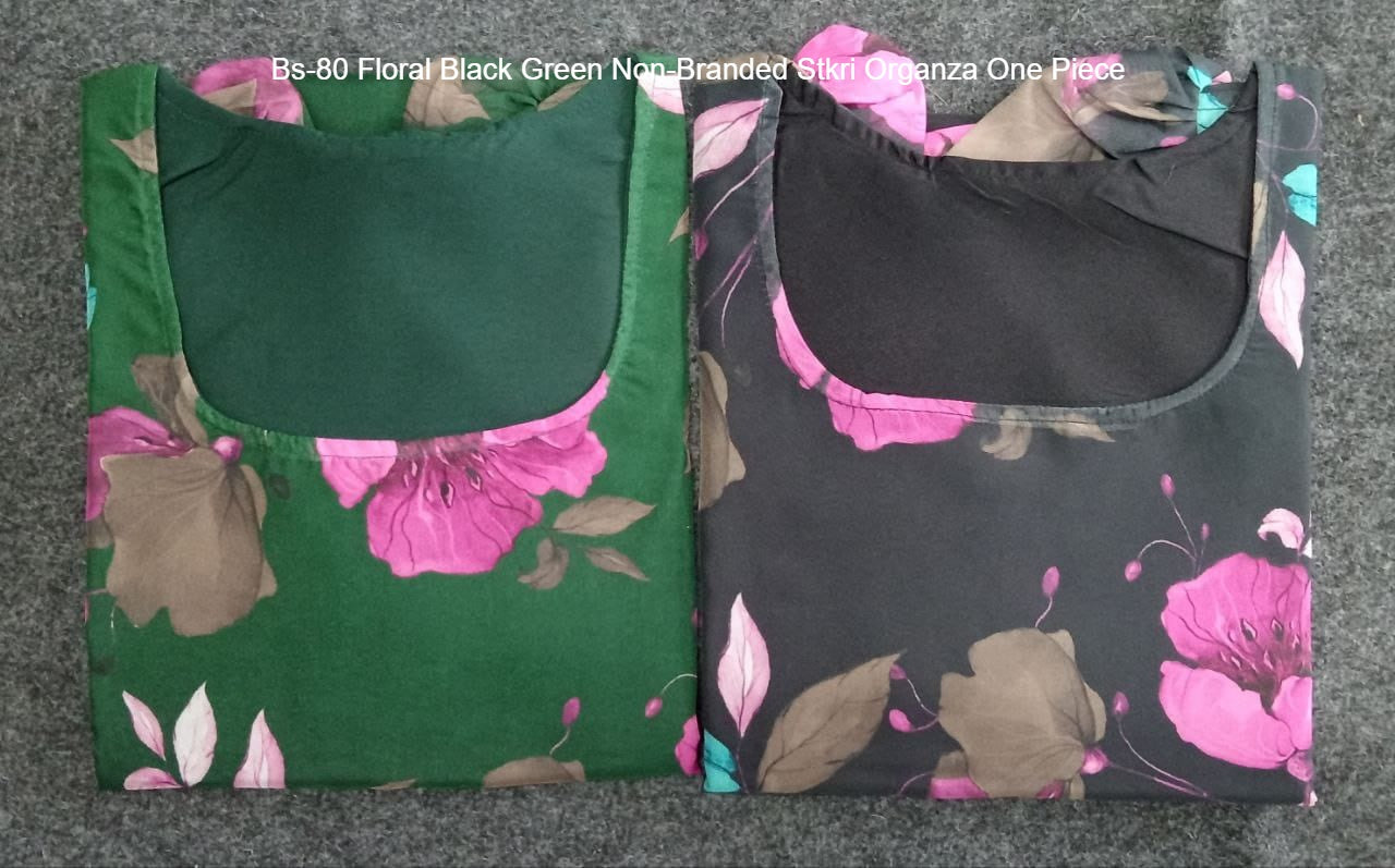 Bs-80 Floral Black Green Non-Branded Stkri Organza One Piece