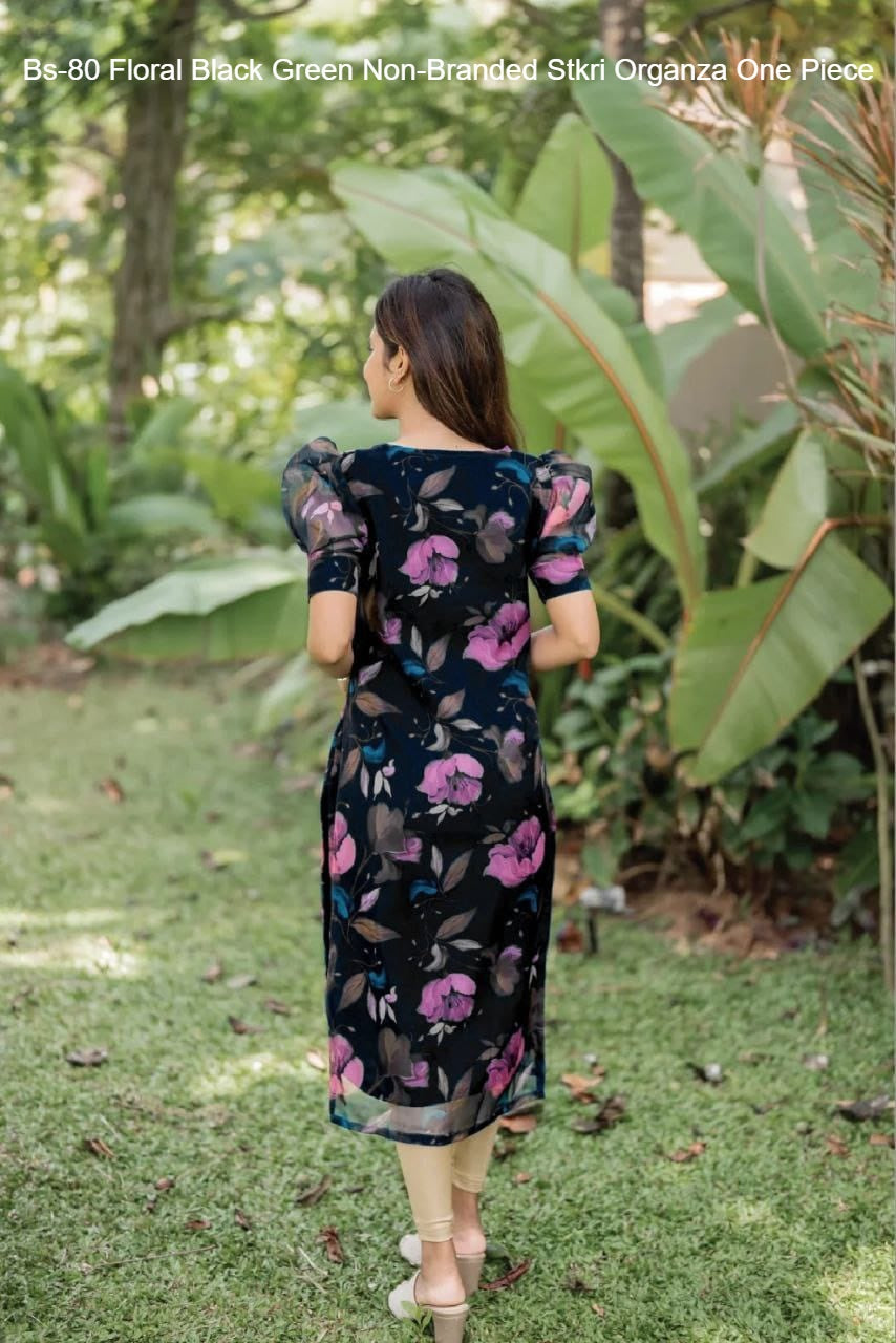 Bs-80 Floral Black Green Non-Branded Stkri Organza One Piece