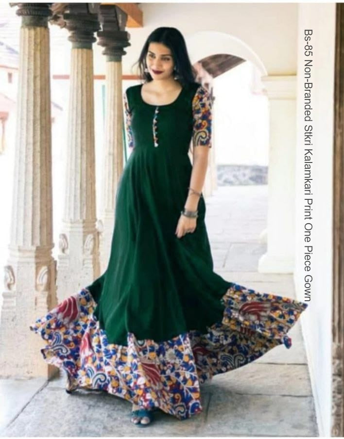 Bs-85 Non-Branded Stkri Kalamkari Print One Piece Gown