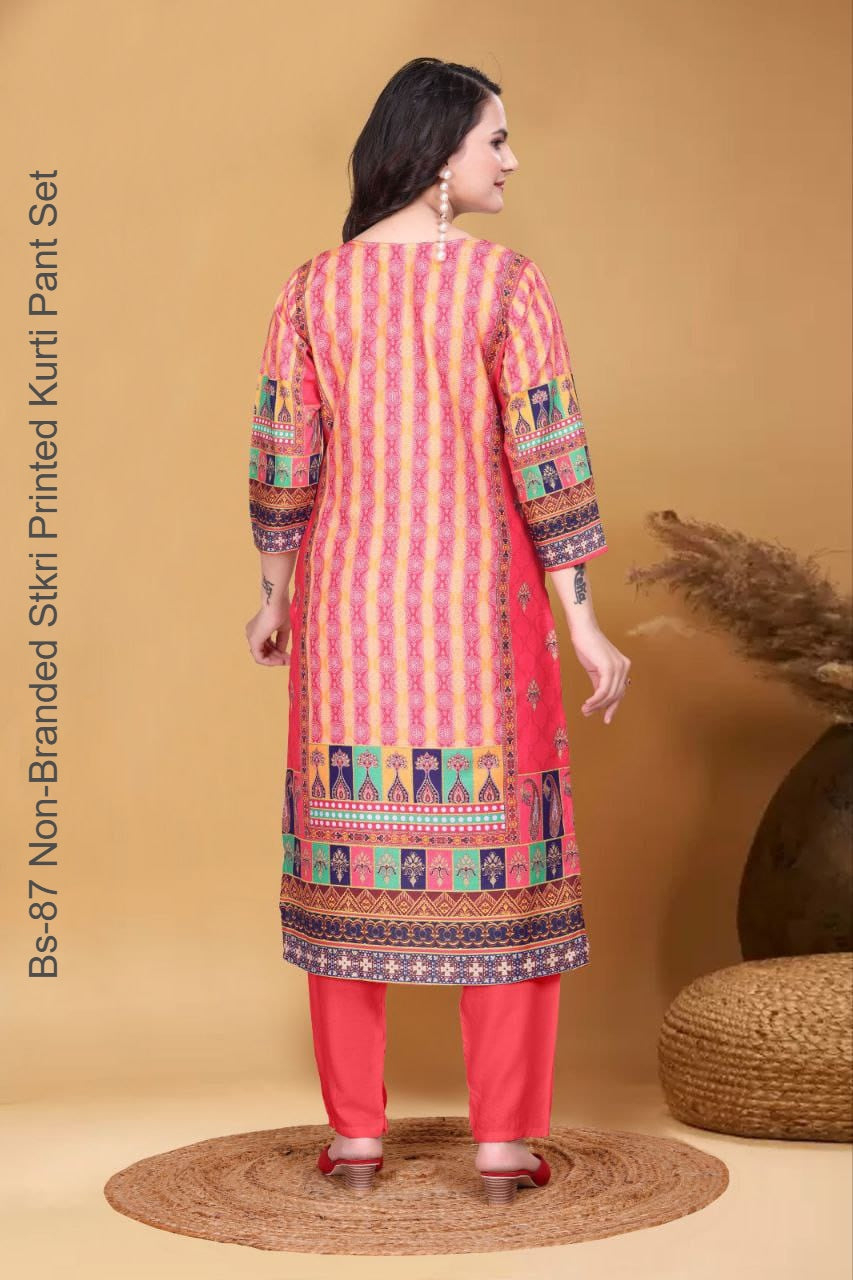 Bs-87 Non-Branded Stkri Printed Kurti Pant Set