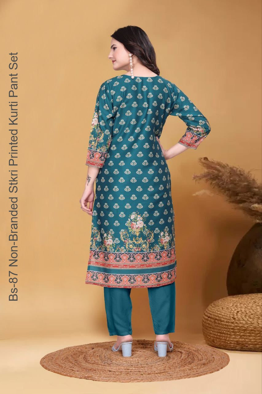 Bs-87 Non-Branded Stkri Printed Kurti Pant Set