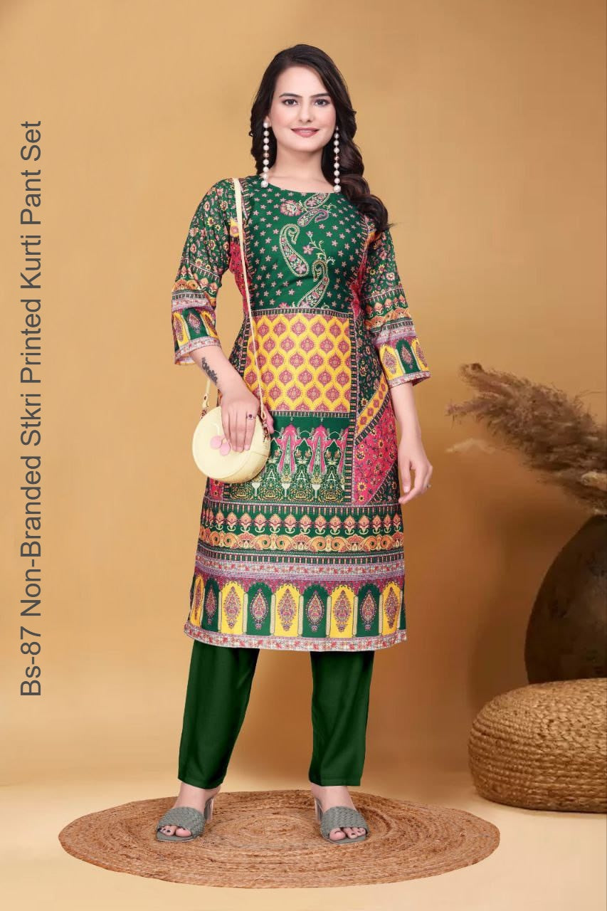 Bs-87 Non-Branded Stkri Printed Kurti Pant Set