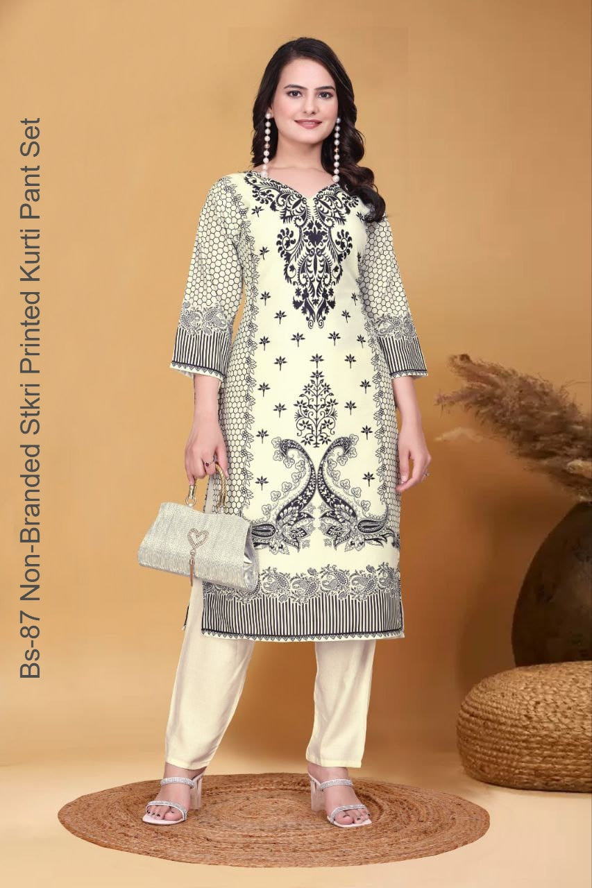 Bs-87 Non-Branded Stkri Printed Kurti Pant Set