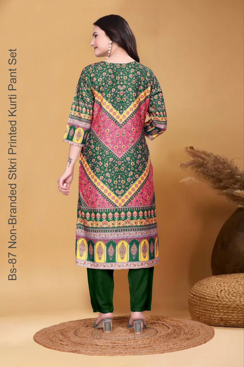 Bs-87 Non-Branded Stkri Printed Kurti Pant Set