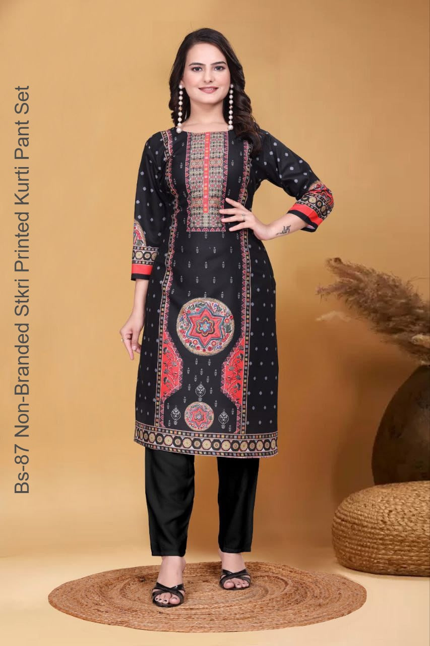 Bs-87 Non-Branded Stkri Printed Kurti Pant Set
