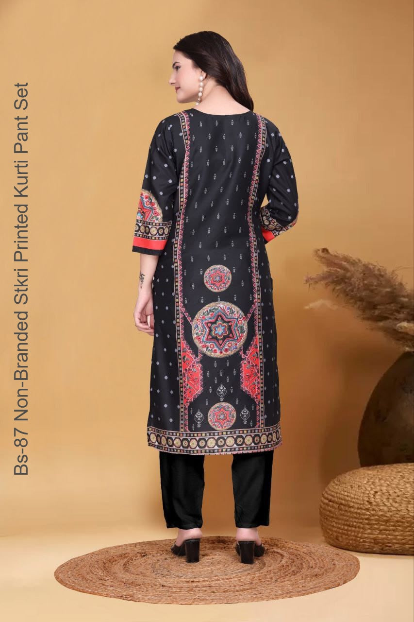 Bs-87 Non-Branded Stkri Printed Kurti Pant Set