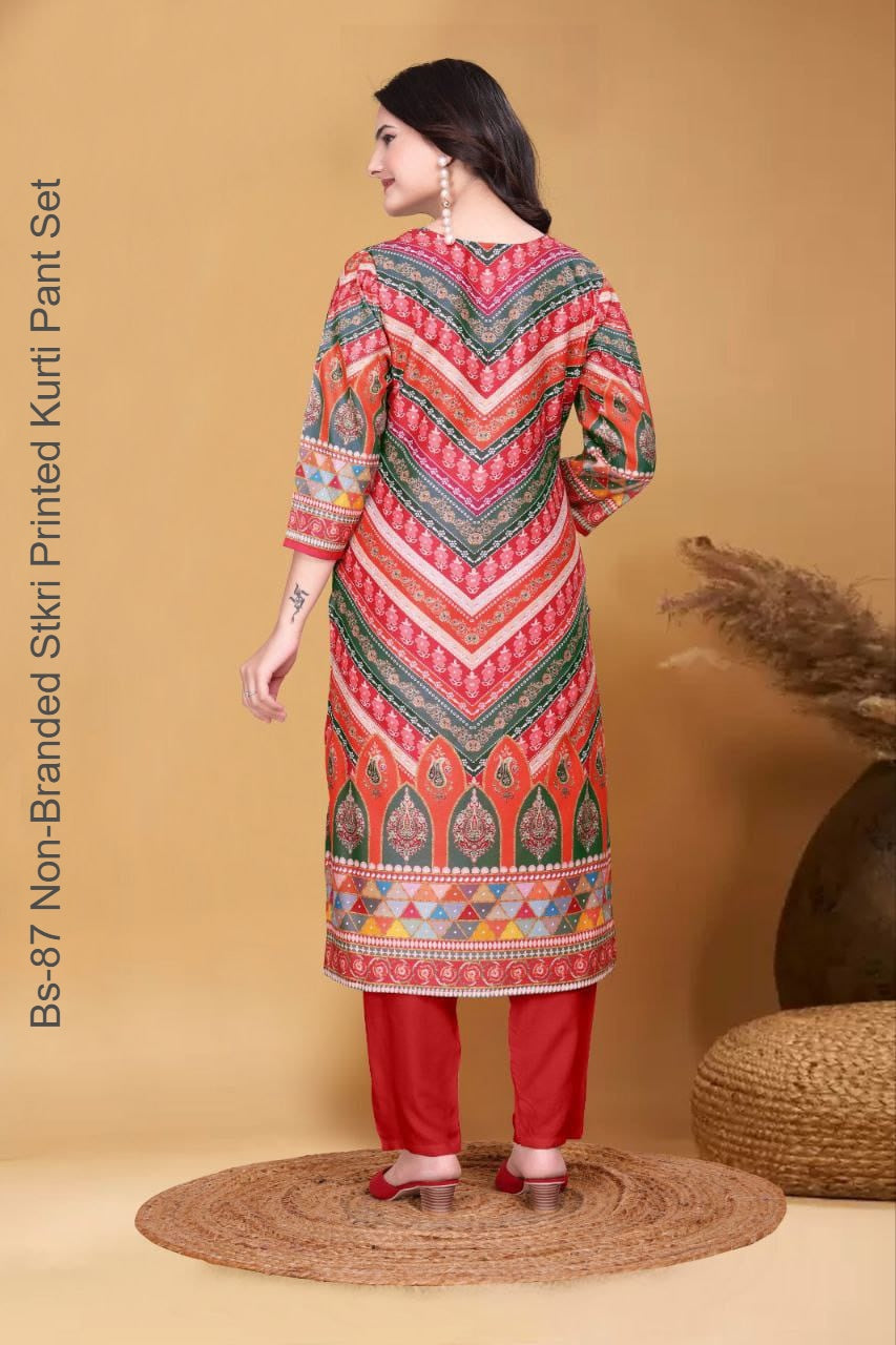 Bs-87 Non-Branded Stkri Printed Kurti Pant Set