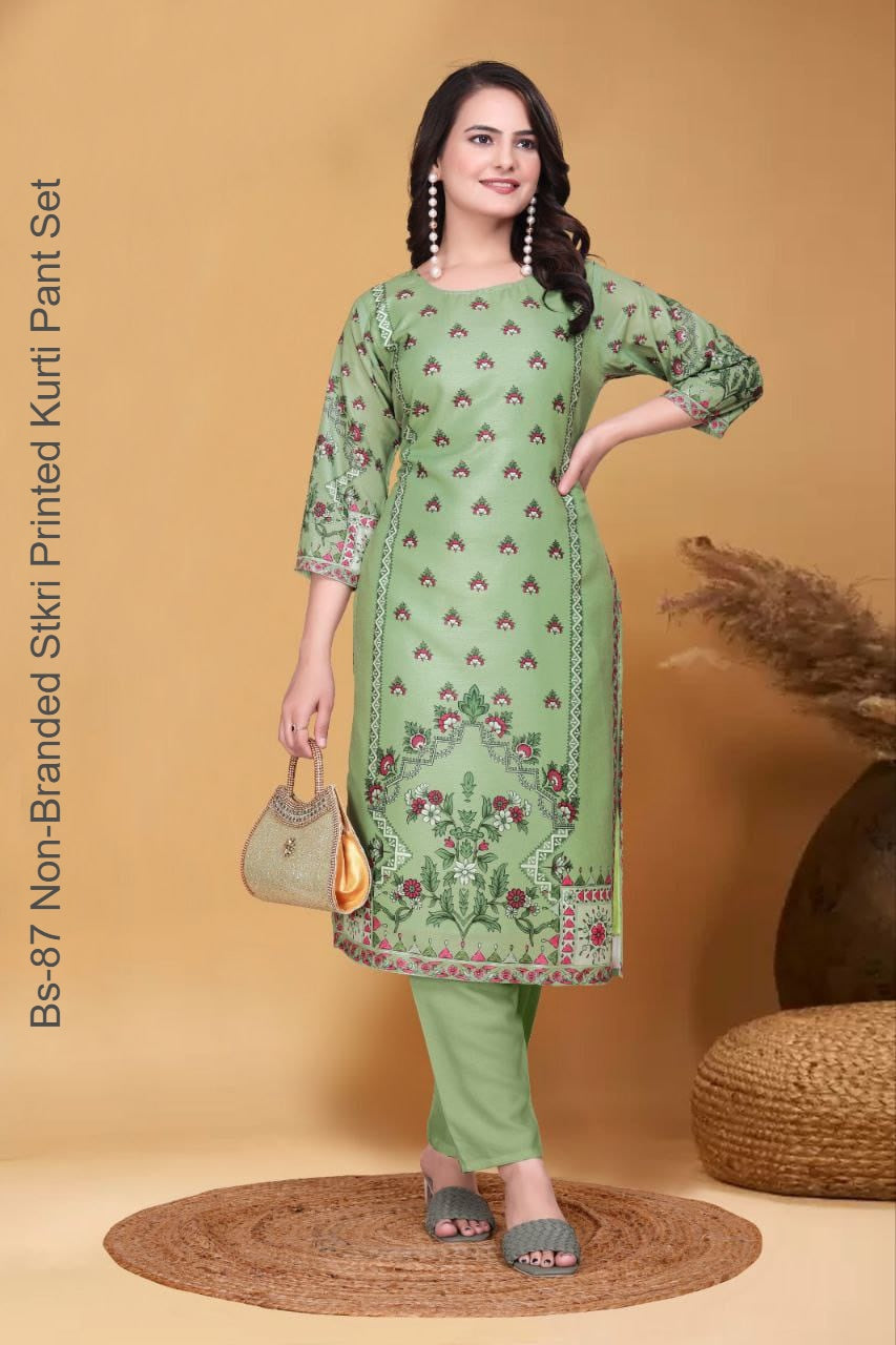 Bs-87 Non-Branded Stkri Printed Kurti Pant Set