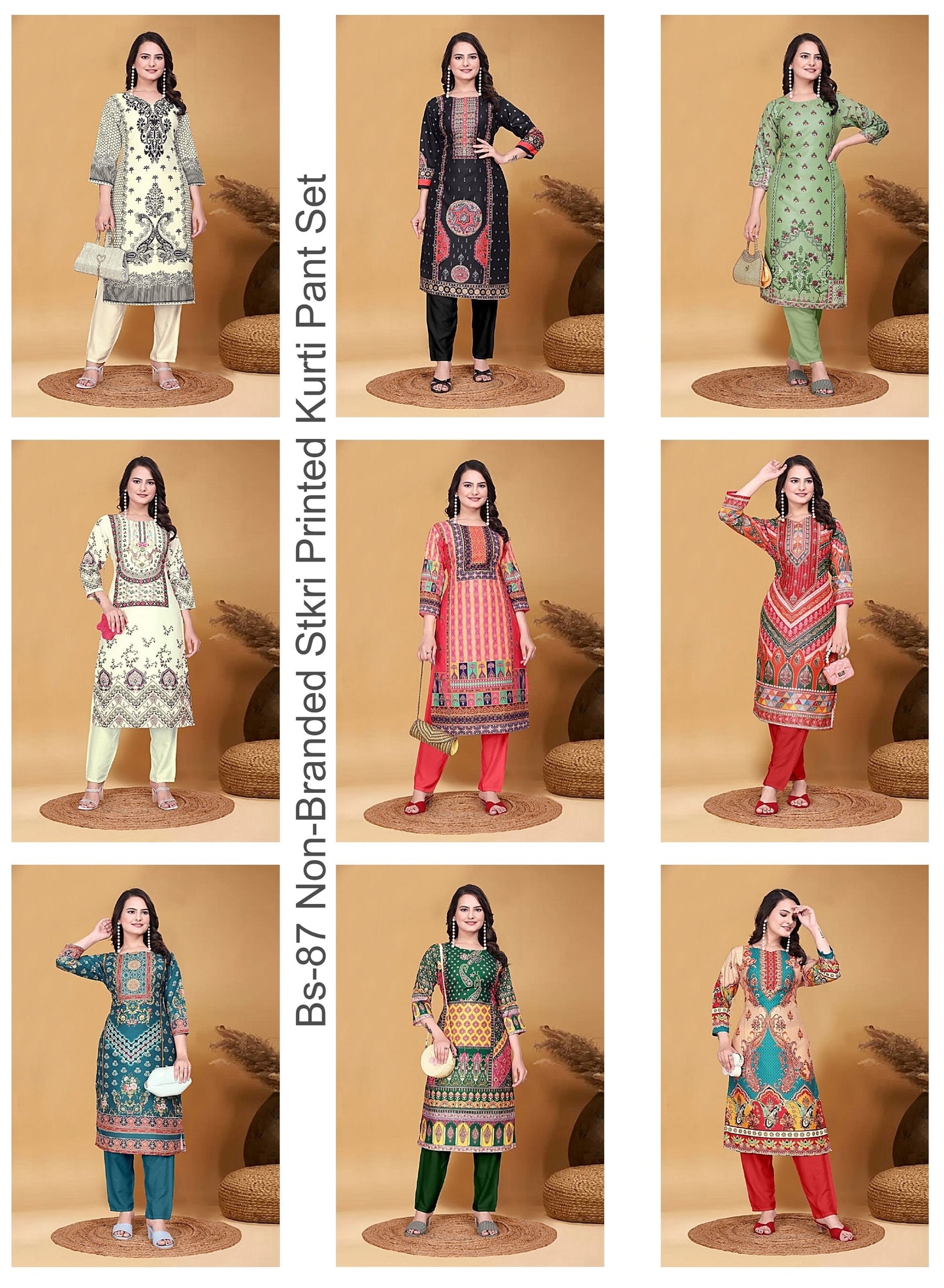 Bs-87 Non-Branded Stkri Printed Kurti Pant Set