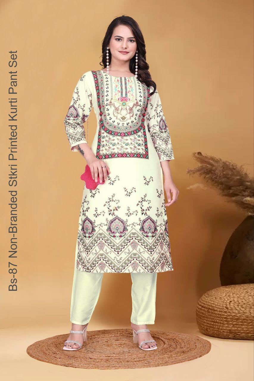 Bs-87 Non-Branded Stkri Printed Kurti Pant Set