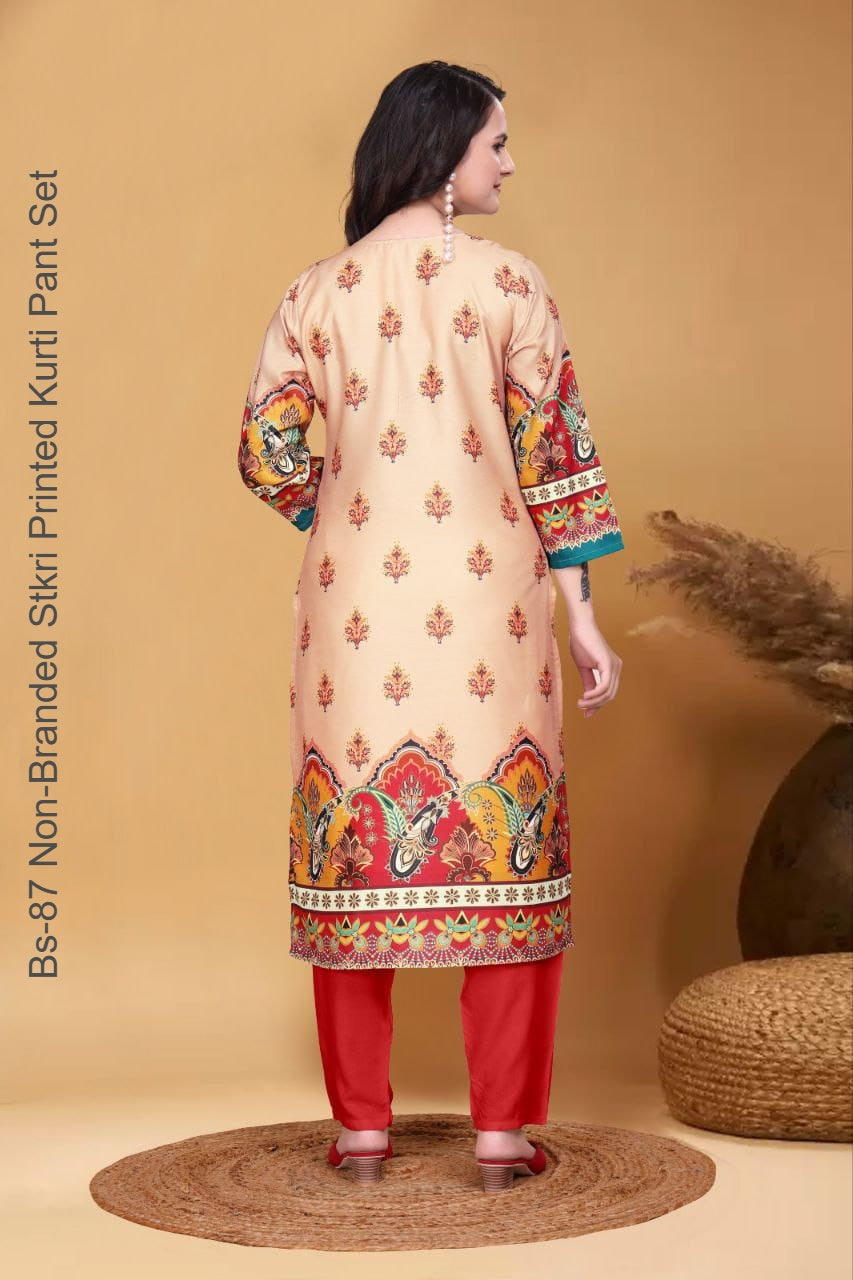 Bs-87 Non-Branded Stkri Printed Kurti Pant Set