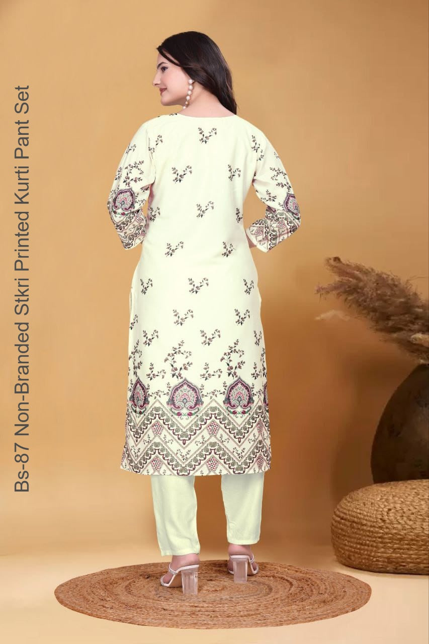 Bs-87 Non-Branded Stkri Printed Kurti Pant Set