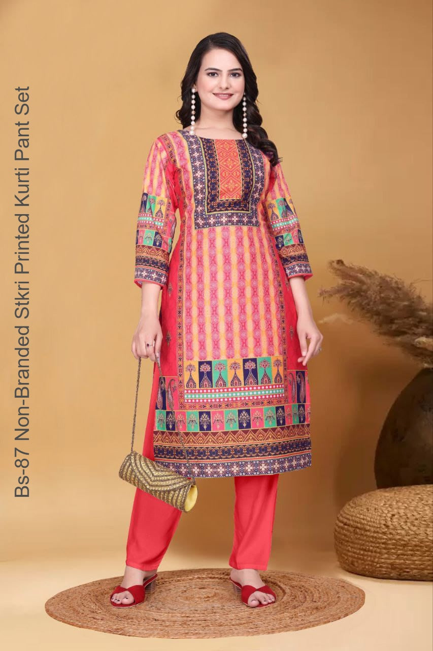 Bs-87 Non-Branded Stkri Printed Kurti Pant Set