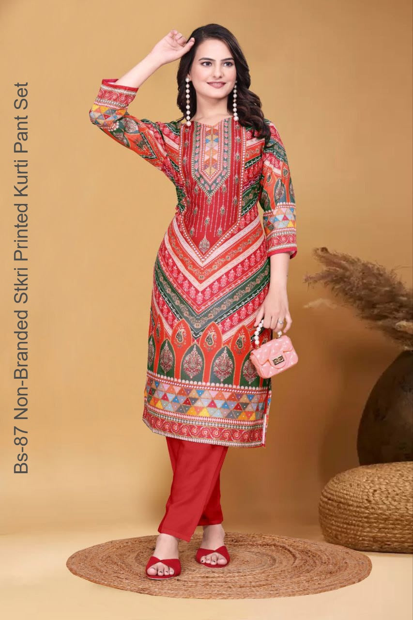 Bs-87 Non-Branded Stkri Printed Kurti Pant Set