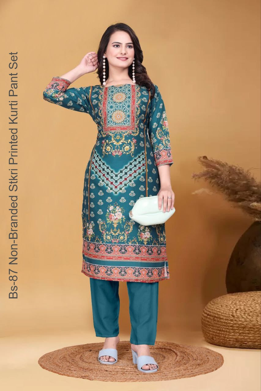 Bs-87 Non-Branded Stkri Printed Kurti Pant Set