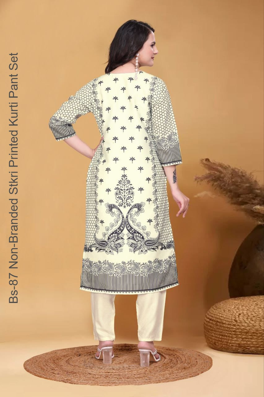 Bs-87 Non-Branded Stkri Printed Kurti Pant Set