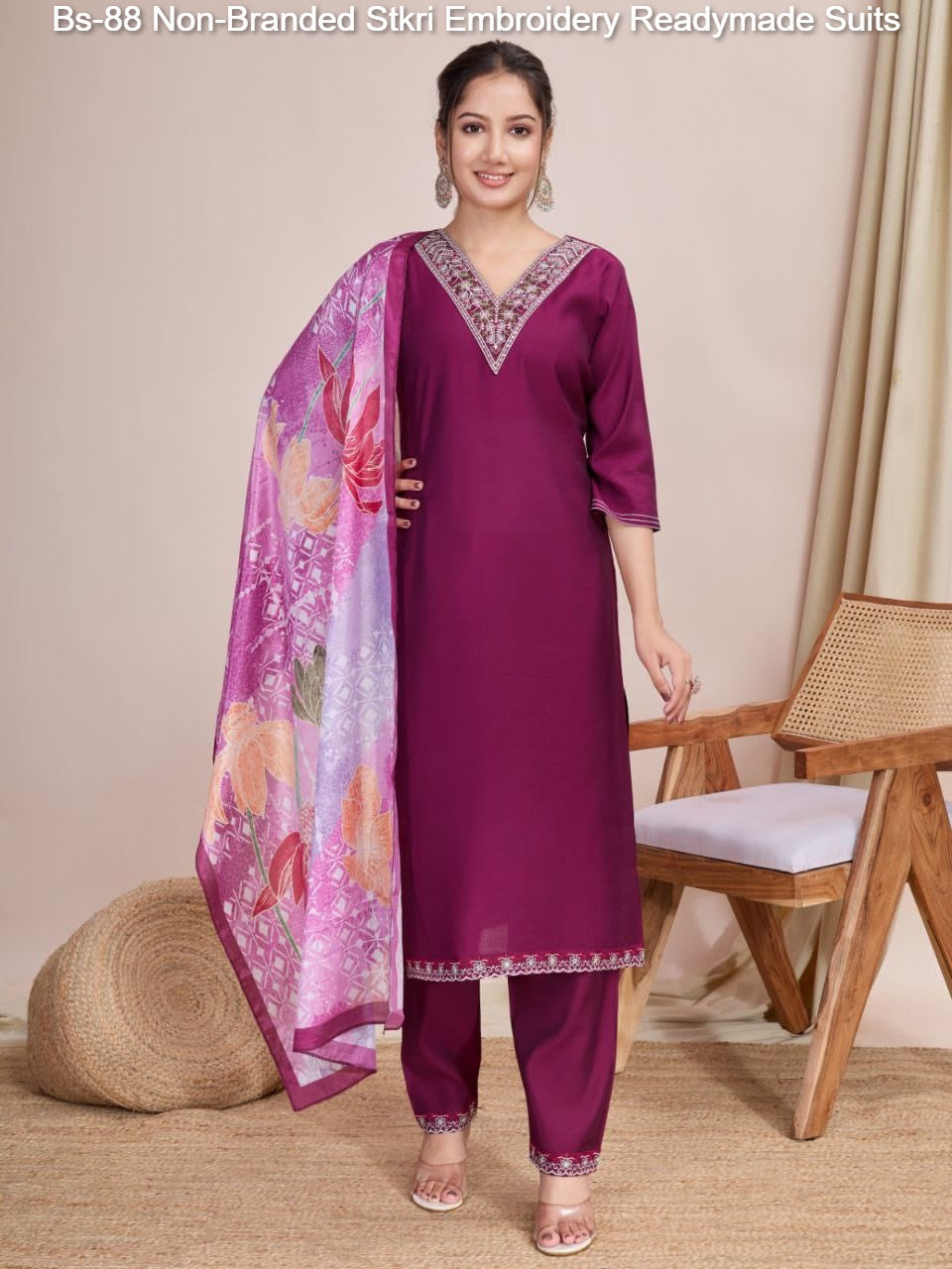 Bs-88 Non-Branded Stkri Embroidery Readymade Suits