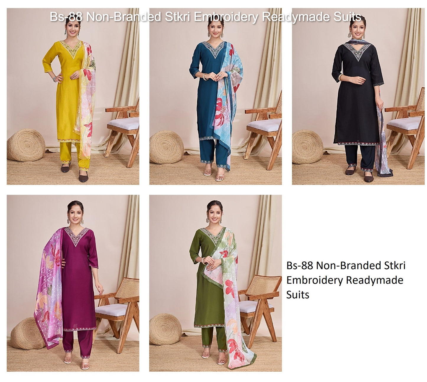 Bs-88 Non-Branded Stkri Embroidery Readymade Suits