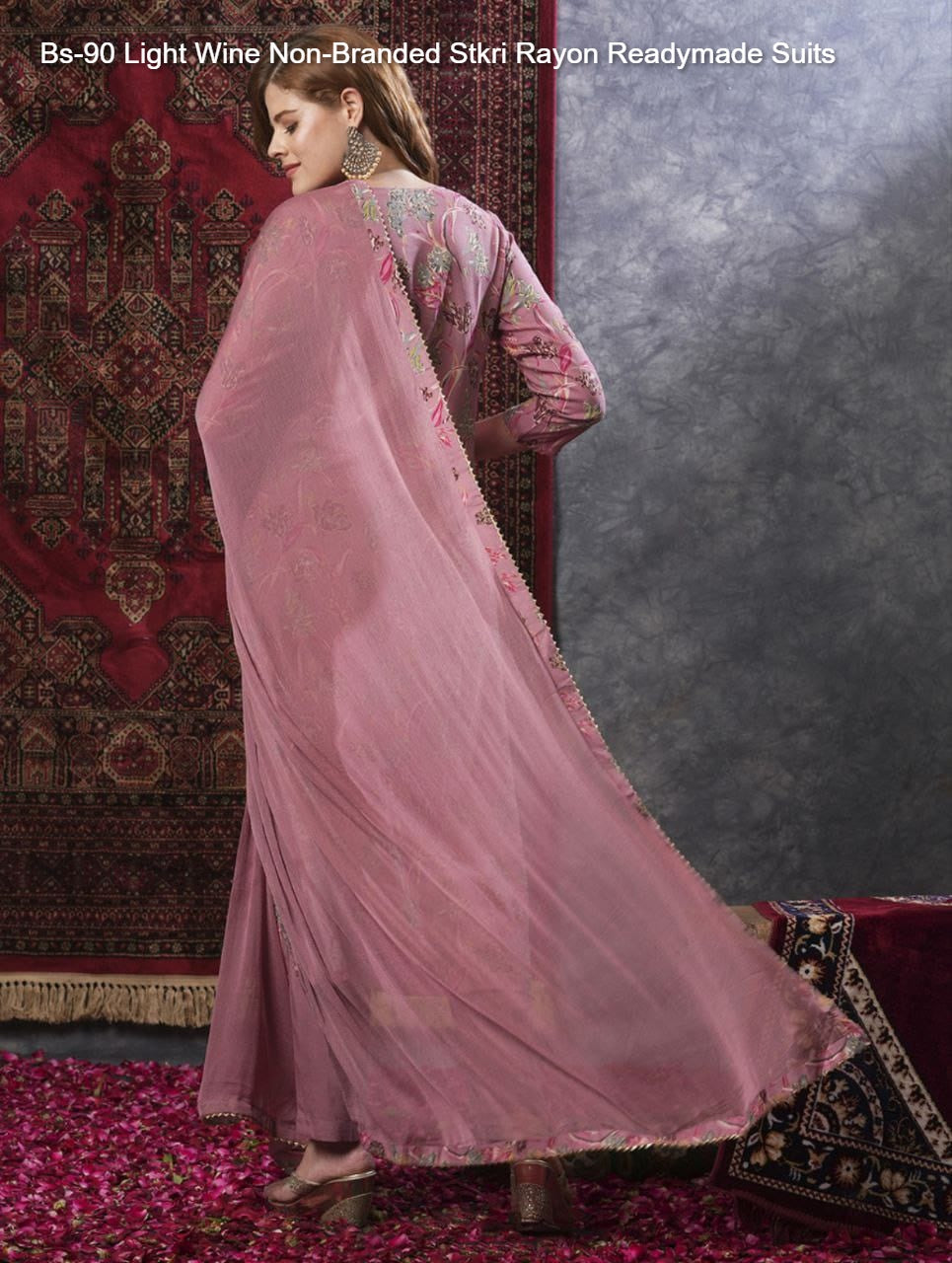 Bs-90 Light Wine Non-Branded Stkri Rayon Readymade Suits