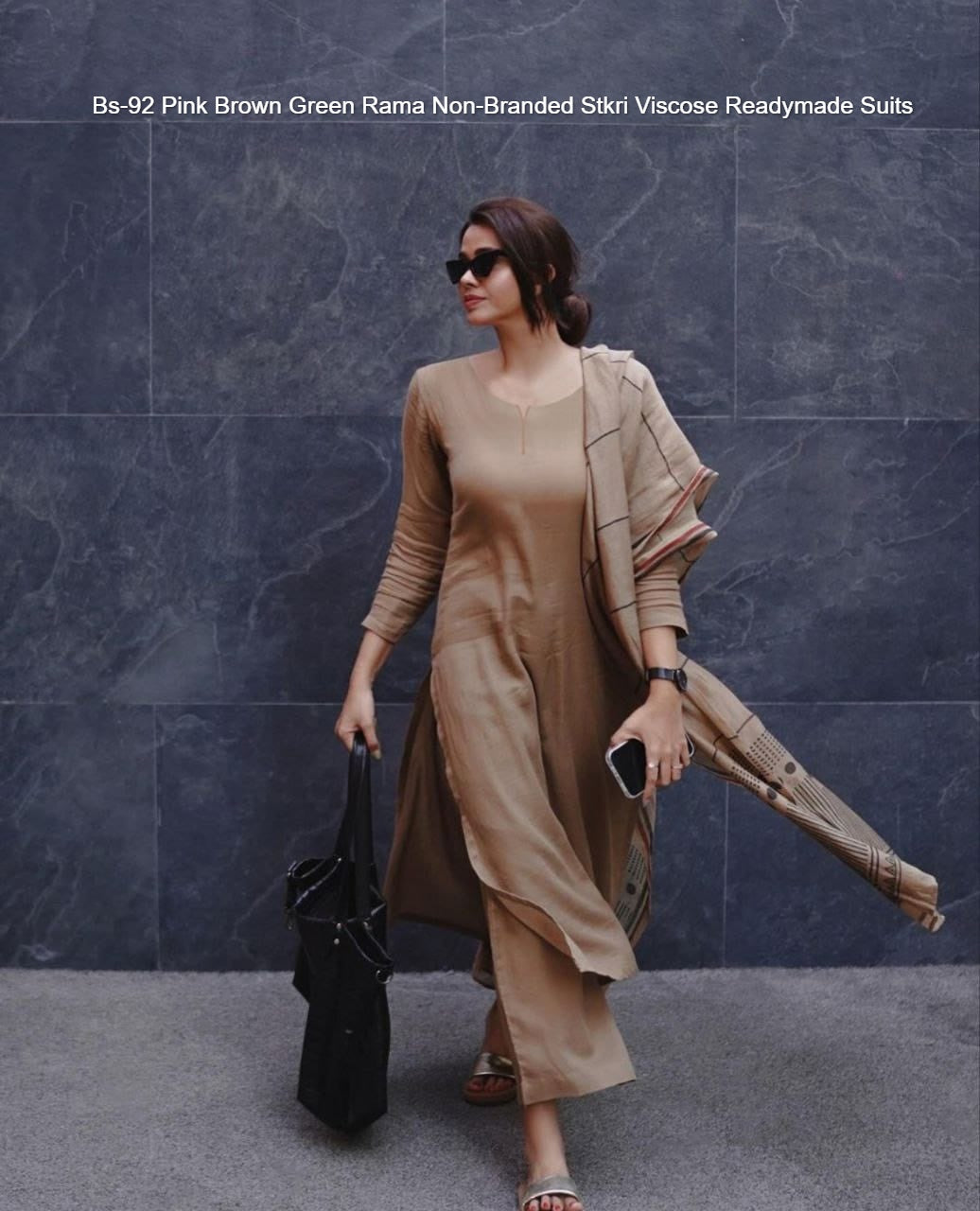 Bs-92 Pink Brown Green Rama Non-Branded Stkri Viscose Readymade Suits