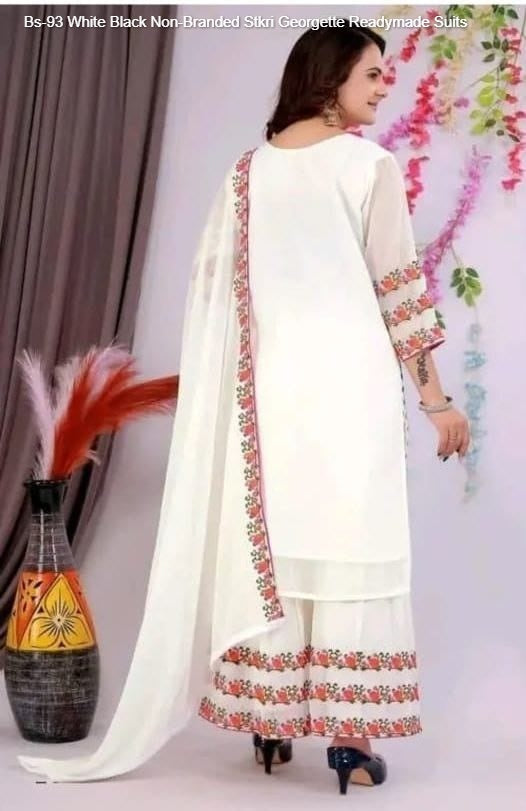 Bs-93 White Black Non-Branded Stkri Georgette Readymade Suits