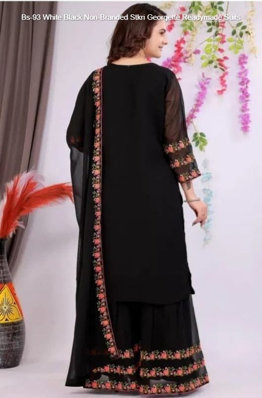 Bs-93 White Black Non-Branded Stkri Georgette Readymade Suits