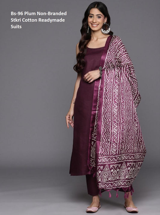 Bs-96 Plum Non-Branded Stkri Cotton Readymade Suits