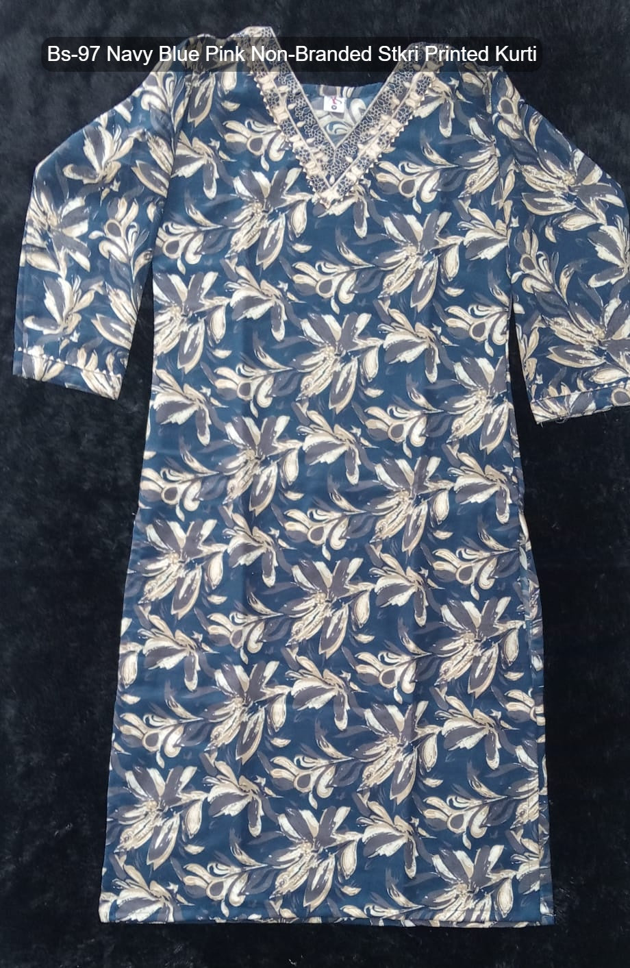 Bs-97 Navy Blue Pink Non-Branded Stkri Printed Kurti