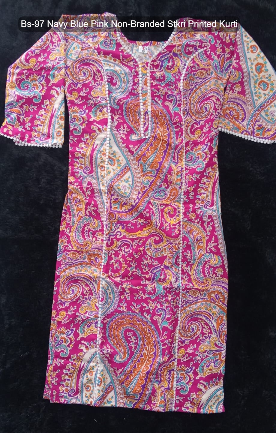 Bs-97 Navy Blue Pink Non-Branded Stkri Printed Kurti
