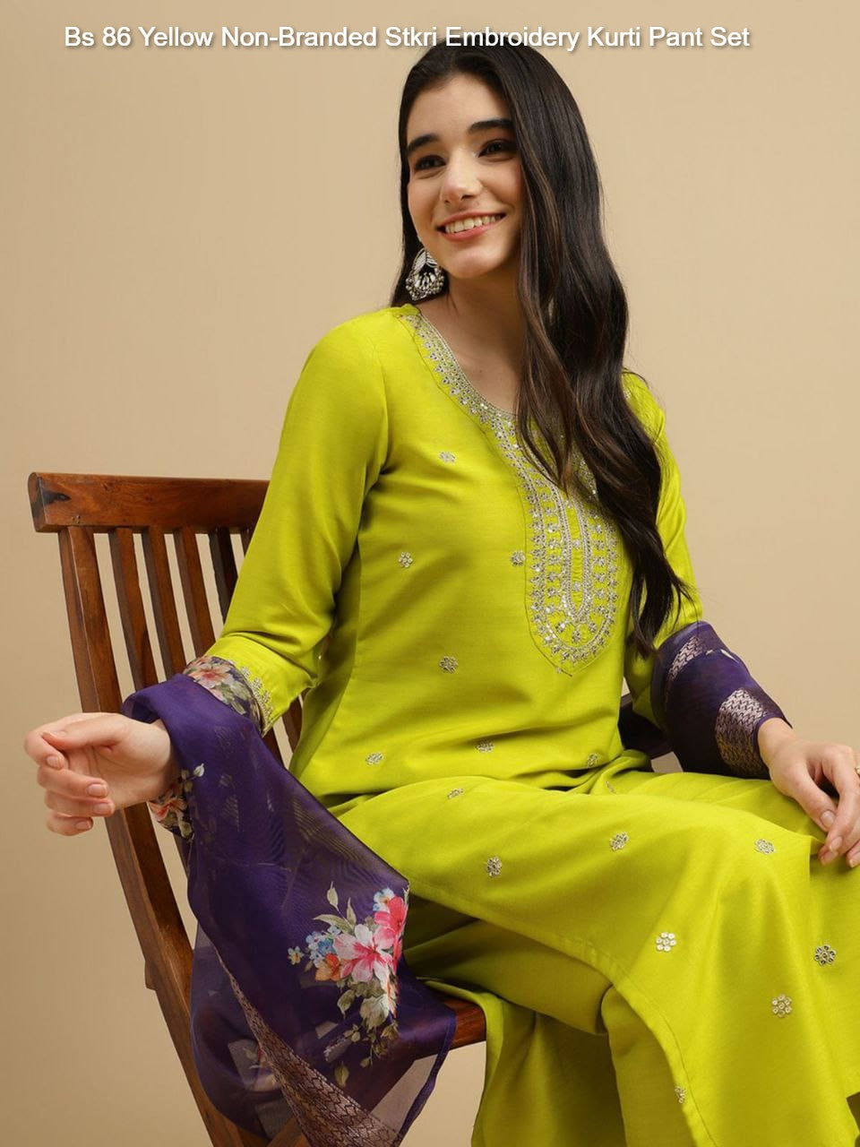 Bs 86 Yellow Non-Branded Stkri Embroidery Readymade Suits