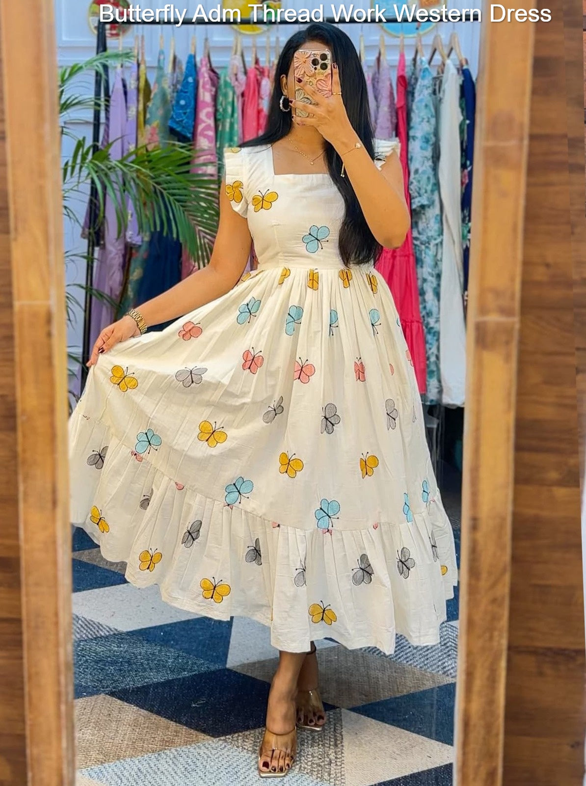 Butterfly Adm Thread Work Western Dress