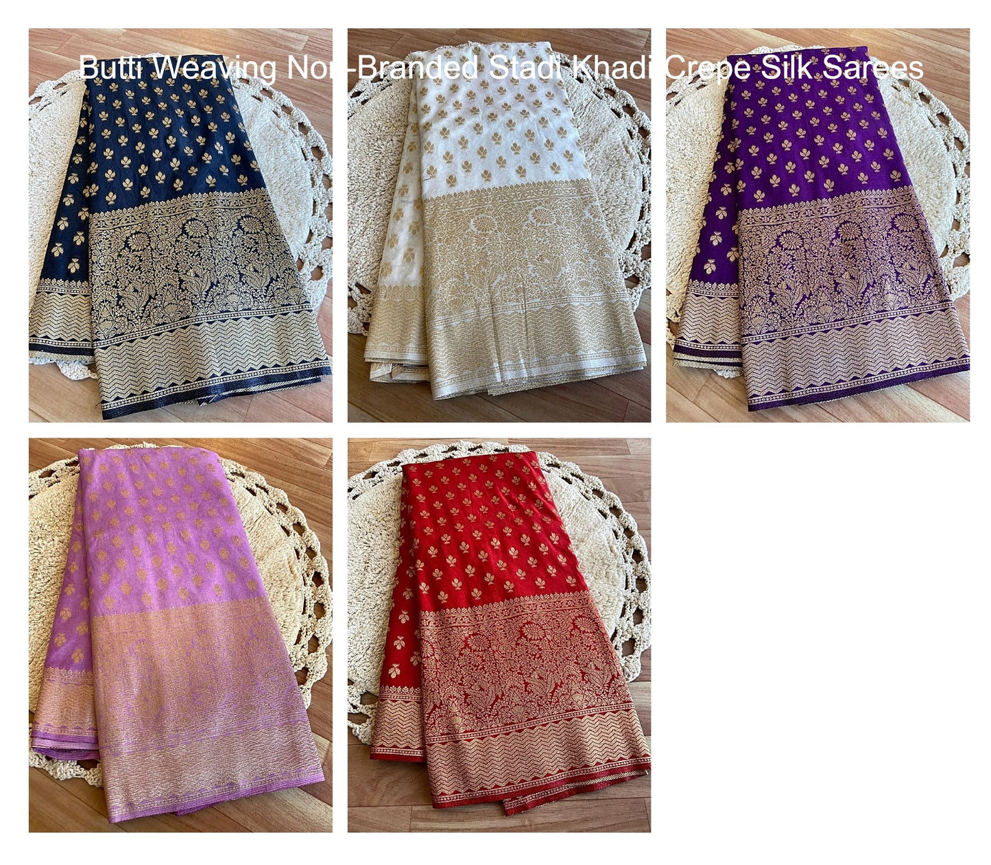 Butti Weaving Non-Branded Stadi Khadi Crepe Silk Sarees