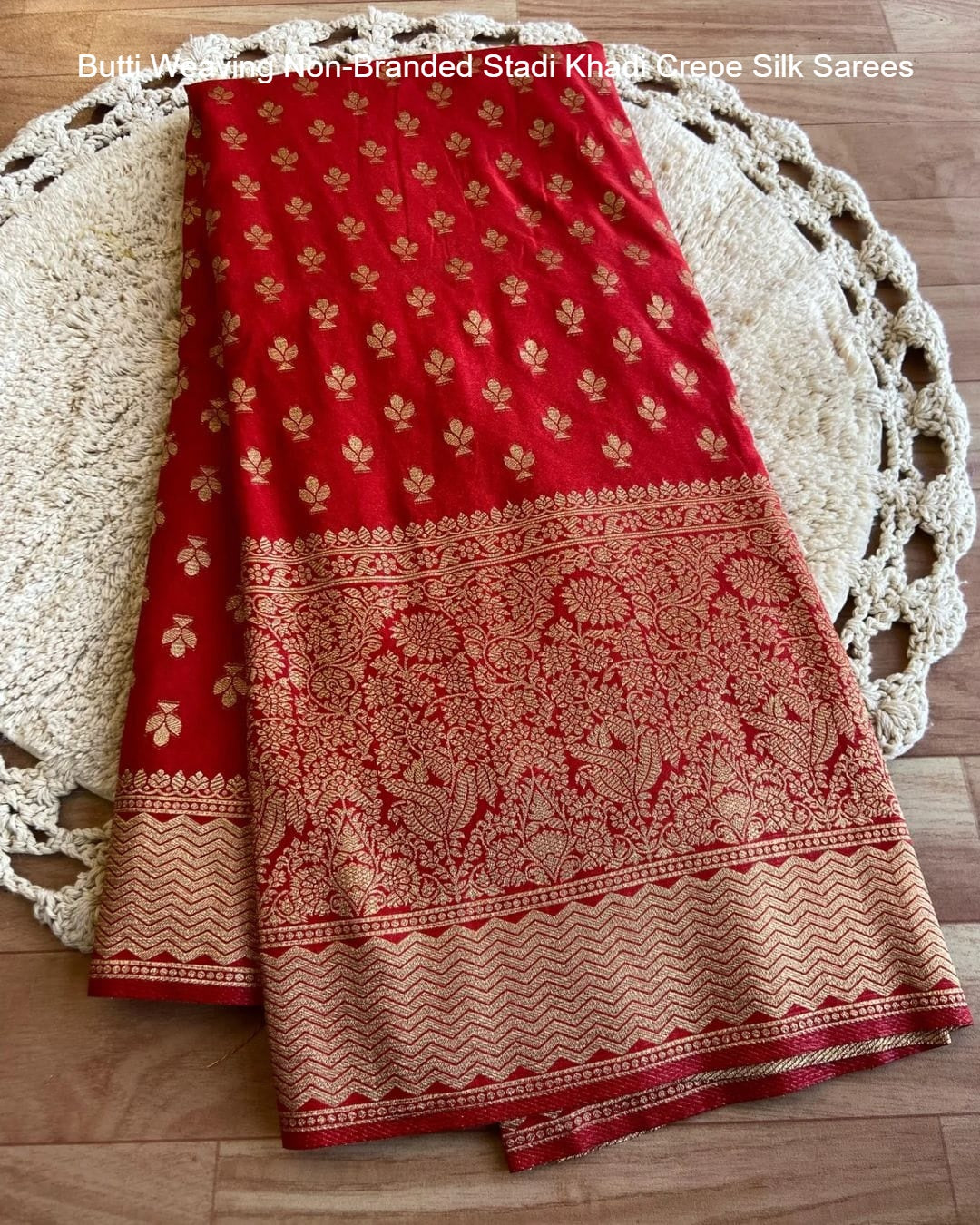 Butti Weaving Non-Branded Stadi Khadi Crepe Silk Sarees