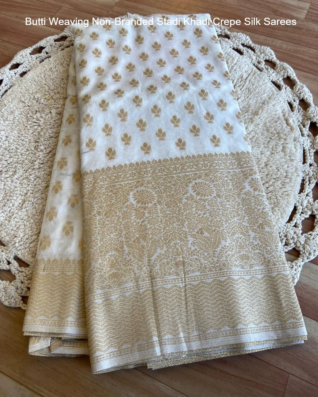 Butti Weaving Non-Branded Stadi Khadi Crepe Silk Sarees