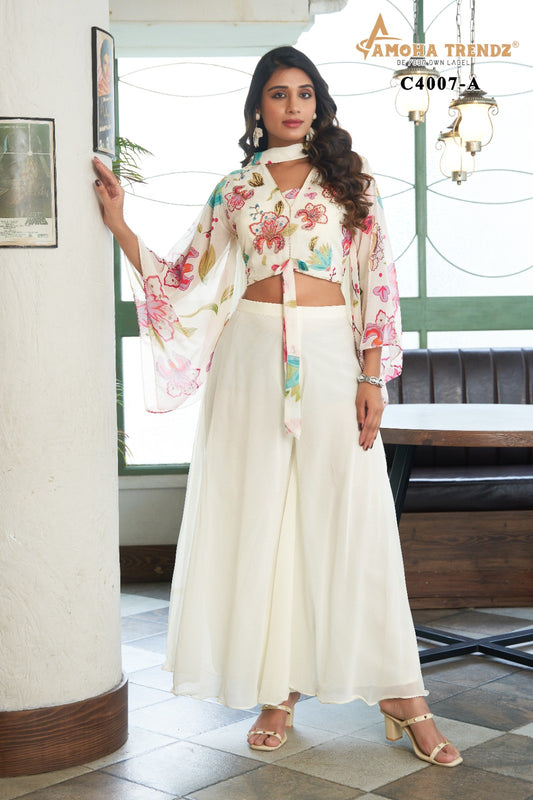 C007 Amoha Embroidered Crop Top Plazzo Set