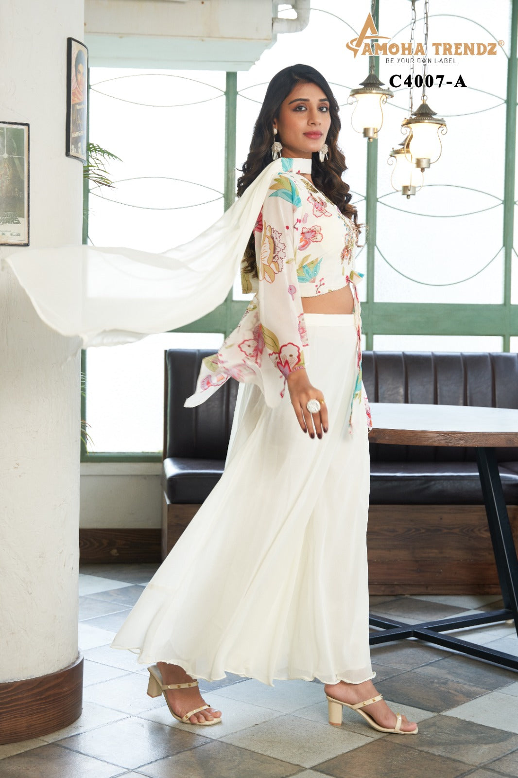 C007 Amoha Embroidered Crop Top Plazzo Set